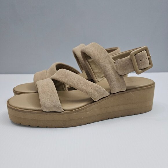 NEW Vince Skylar Platform Sandal Womens 8 Beige Suede Slingback Wedge Neutral - Picture 13 of 13